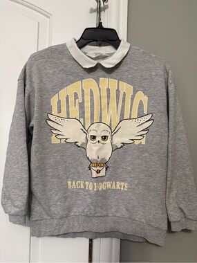 H&M Harry Potter Gray Sweatshirt with White Owl and Pale Yellow Print